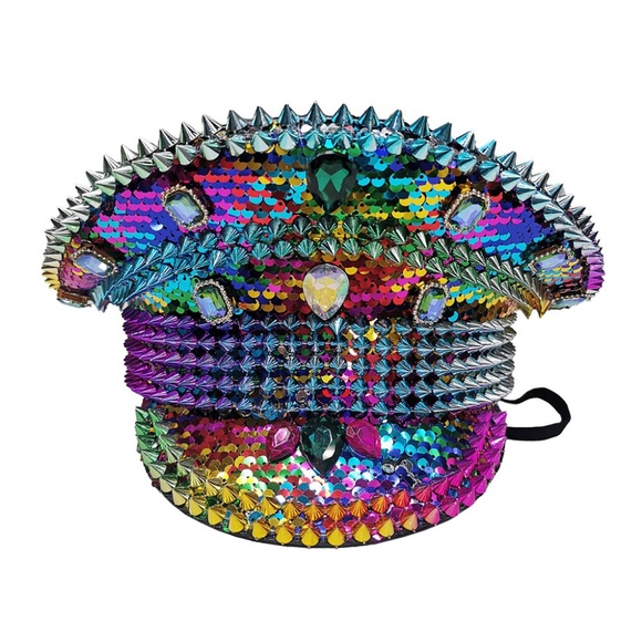 Spike Studded Rainbow Captain Hat